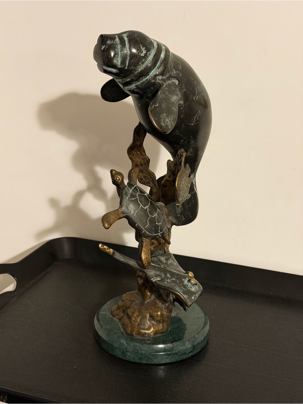 SPI Home “Manatee And Friends” Brass And Marble Sculpture Model 30467 12.5”